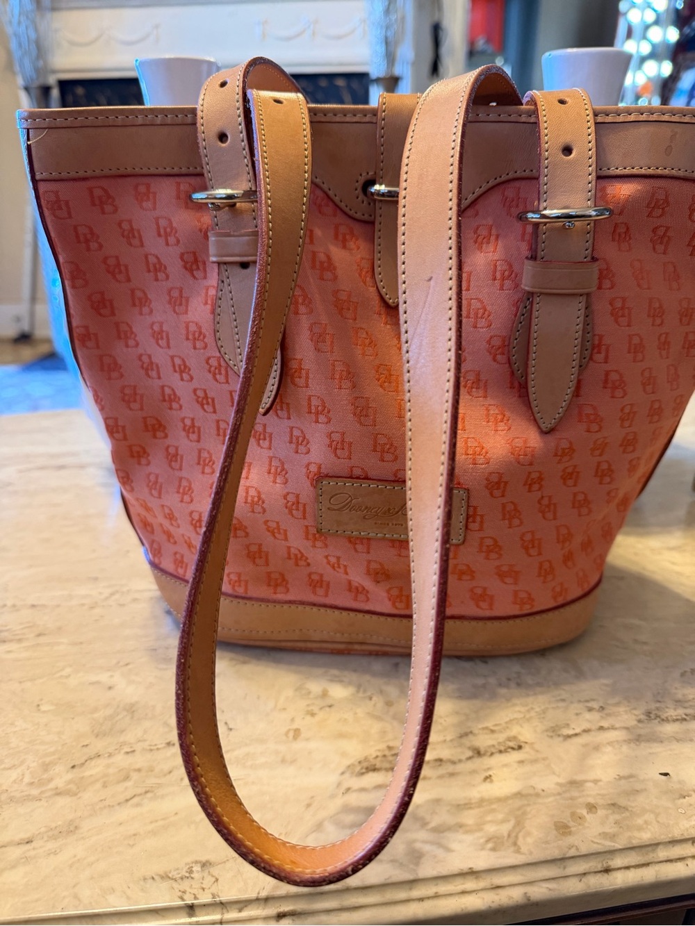 Dooney & Bourke Coral Logo Canvas Tote with Leather Trim